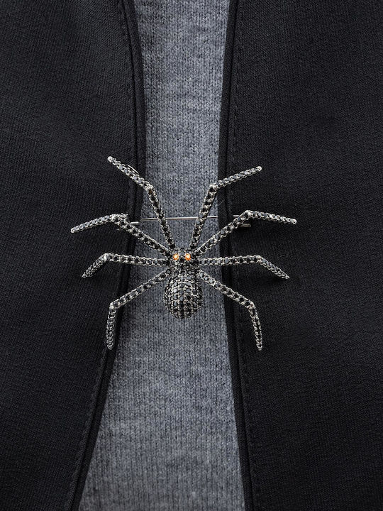 Pinets Beautiful Black Spider Brooch Rhinestones