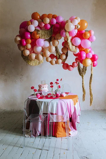 PartyDeco Zusammensetzung mit 20 Hochzeits Luftballons Rosa mit LEDs 33cm