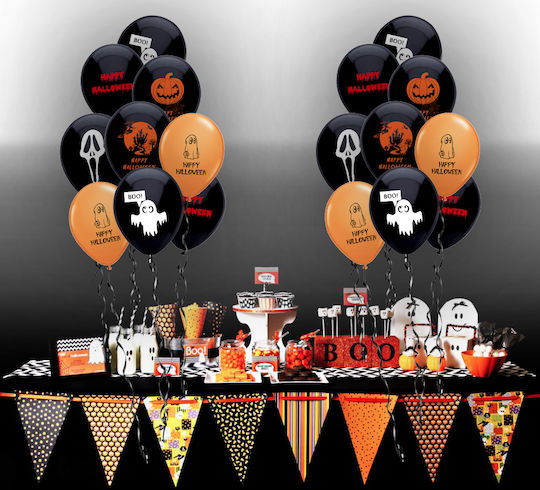 Composition with 62 Black Halloween Balloons