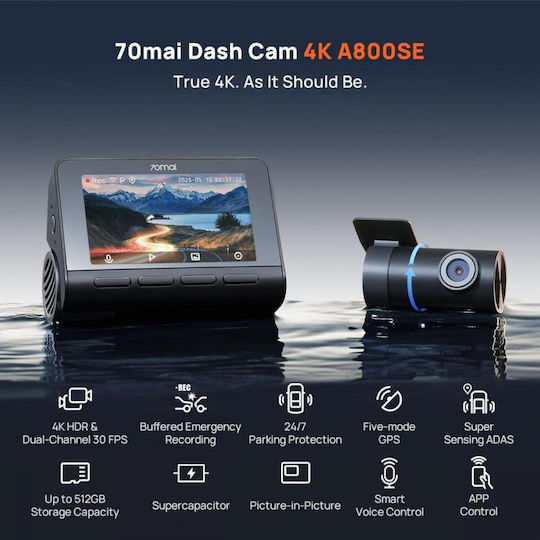 A800SE-1 Car DVR Camera Set 4K with 3" Screen Wi-Fi GPS & Rear Camera A800SE-1