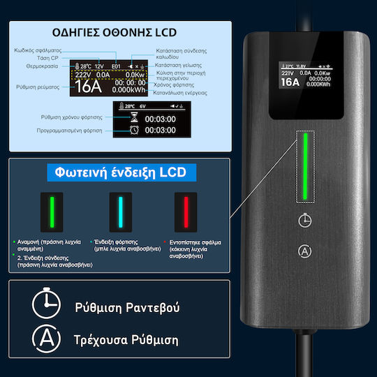 Junsun Încărcător Portabil Cu O Singură Fază 3.5kW Cu Cablu Încorporat 5m Tipul 2