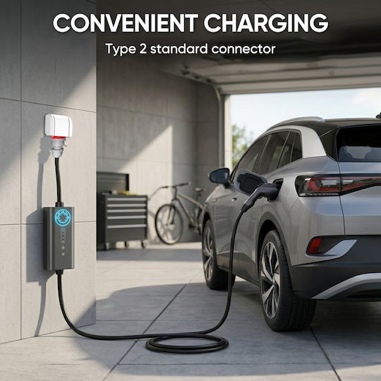 Junsun Φορητός Τριφασικός Φορτιστής 22kW με Ενσωματωμένο Καλώδιο 8m Type 2