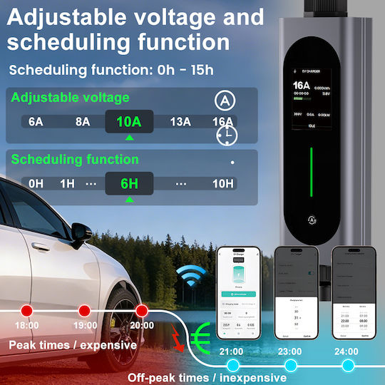 Junsun Преносим Трифазен Зарядно Устройство 11kW с Вграден Кабел 6м Тип 2