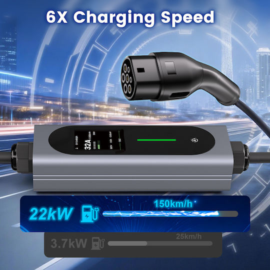 Junsun Преносим Трифазен Зарядно Устройство 22kW с Вграден Кабел 6м Тип 2
