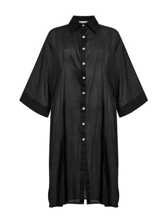 Celestino Kaftan Cămașă Monocromă Loose Fit Negru Pentru Femei