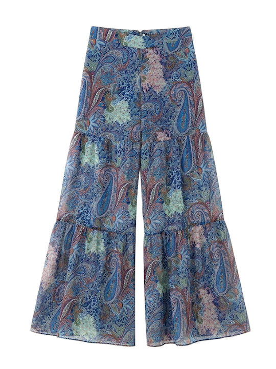 Women's Pantaloons in Wide Leg Style Blue-Green-Sky