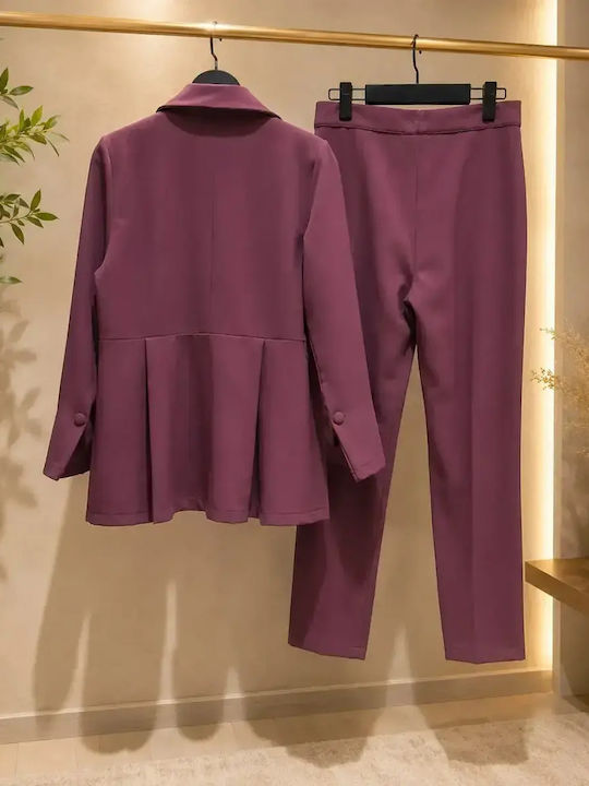 Women's Purple Set with High Rise Trousers in Loose Fit