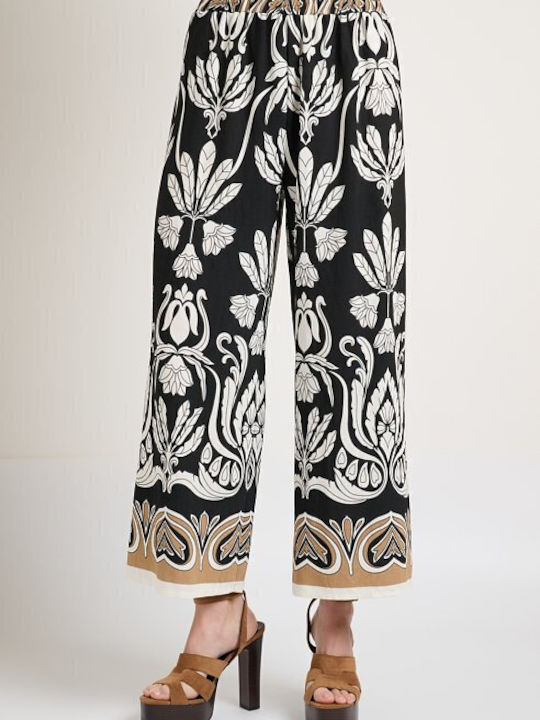 Women's Black Set with Trousers with Rubber Band in Palazzo Fit