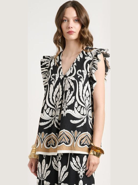 Women's Black Set with Trousers with Rubber Band in Palazzo Fit