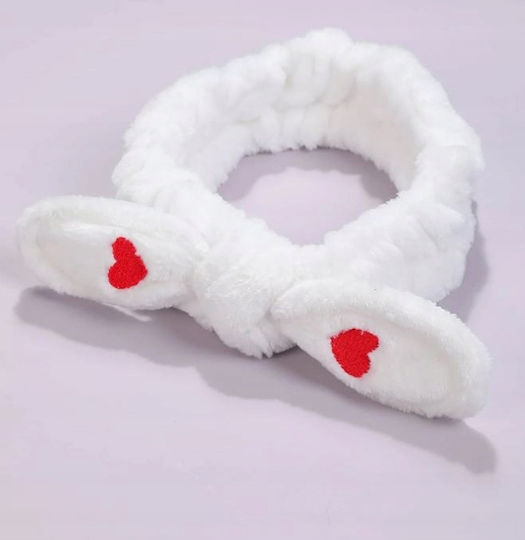 Ecarla Cosmetic Hairband Bow Hearts 19.5x8cm White Opk11b