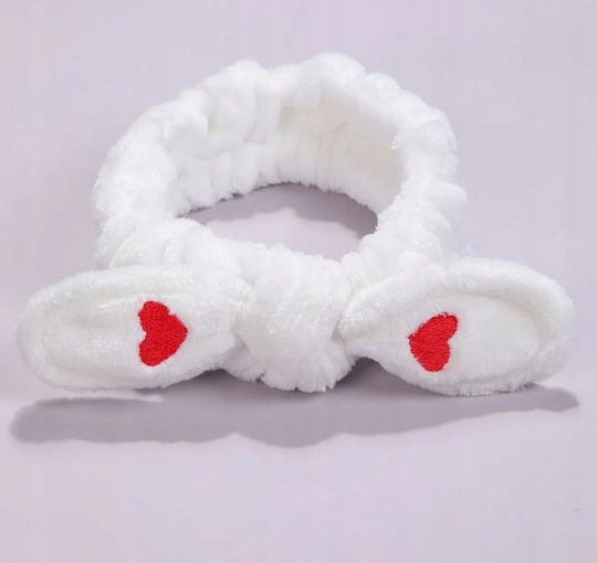 Ecarla Cosmetic Hairband Bow Hearts 19.5x8cm White Opk11b
