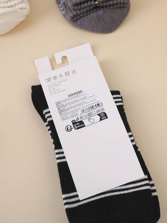Damentaschen Socken Mit Stickerei Streifen Bis Zur Mitte Wade Schwarz