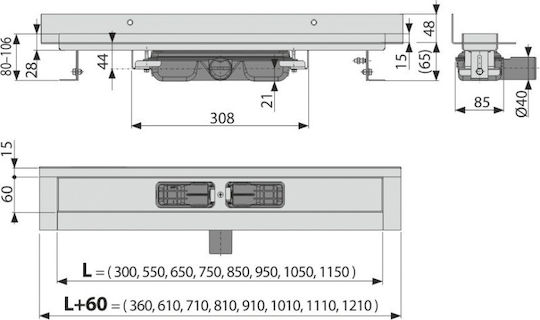 Linear Drain Stainless Steel Flange Siphon Full Grate