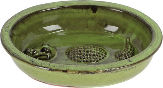 Ceramic Bird Waterer Green Crocodile