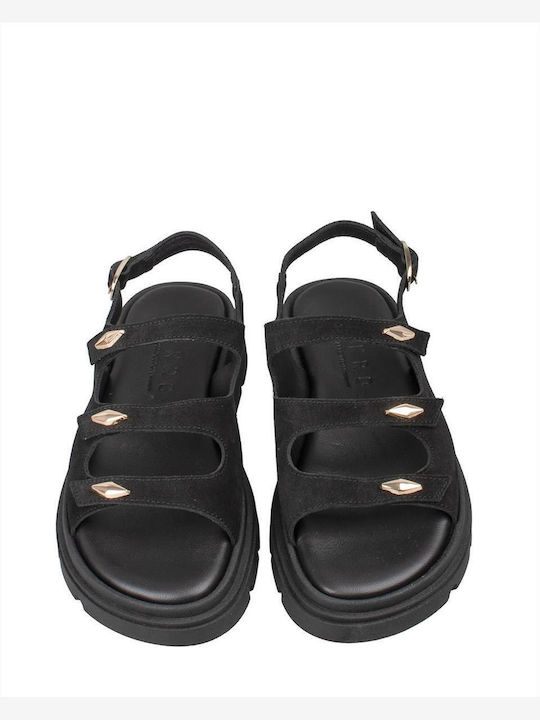 Women's Flat Sandals Black 557 Black Suede