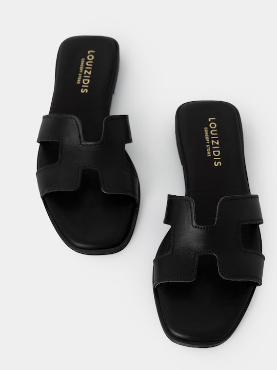 Leather Women's Flat Sandals Black