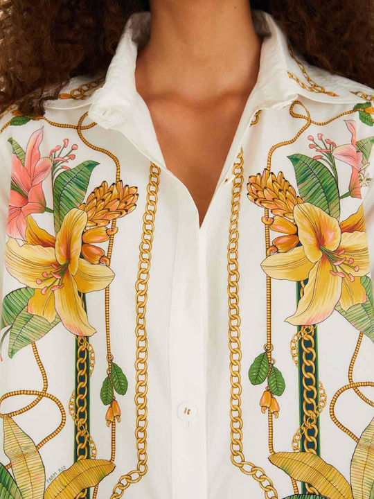 Long Sleeve Women's Shirt Off White Floral