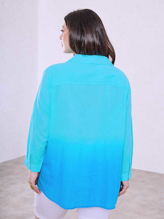 Celestino Women's Shirt Color Gradient Loose Fit Turquoise