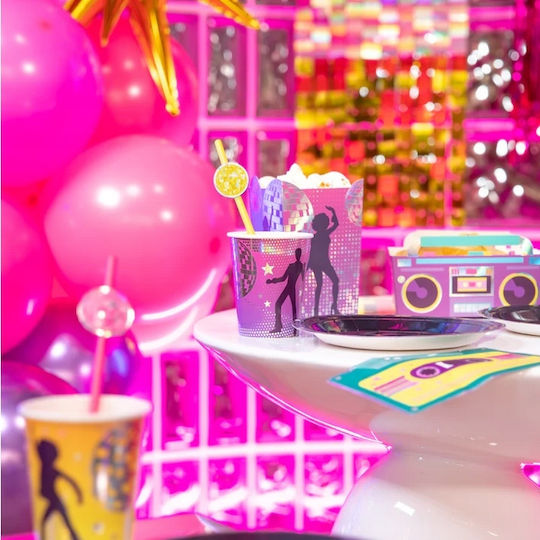 Retro Disco Party Papierbecher 80er Geburtstag Karneval 220ml 6 Stück