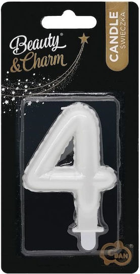 Number 4 Candle Four Pearl White 7cm