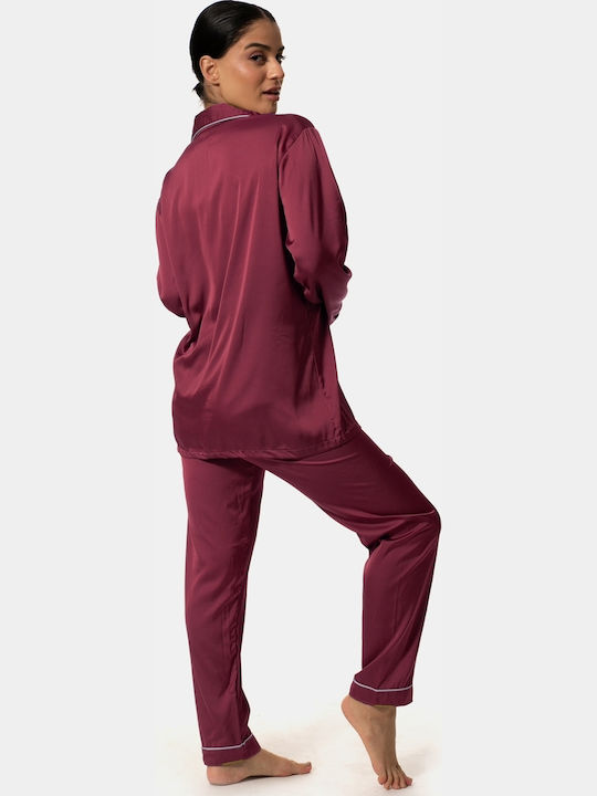 Satin Pyjama Set Burgundy Size 2XL