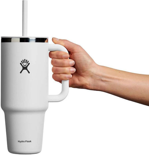 Hydro Flask Ποτήρι Θερμός Ανοξείδωτο 1.18lt White με Λαβή και Καλαμάκι