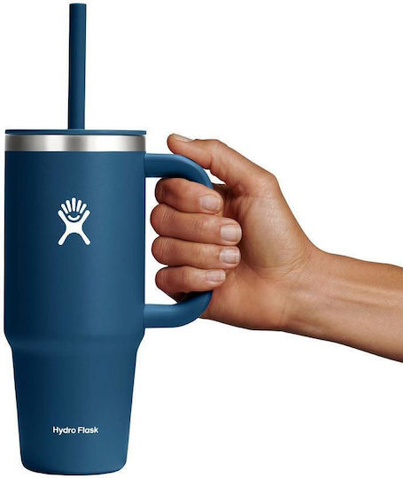 Hydro Flask Stainless Steel Thermos Glass 710ml Indigo With Handle and Straw