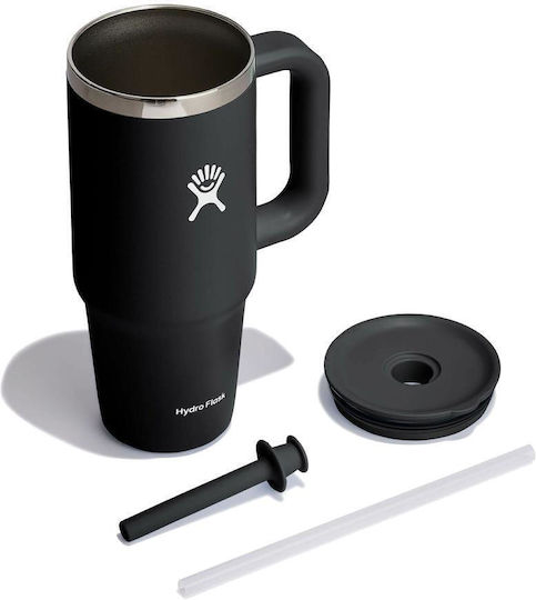 Hydro Flask Ποτήρι Θερμός Ανοξείδωτο 710ml Black με Λαβή και Καλαμάκι