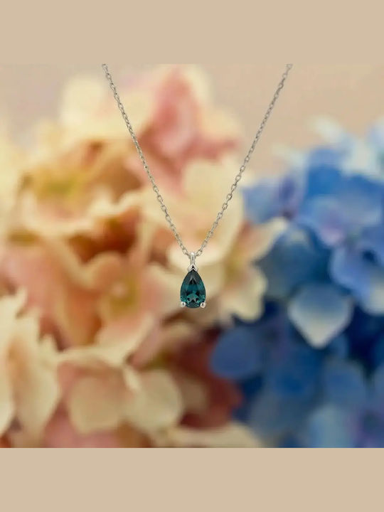 Halskette mit Träne-Design aus Weißgold 9K Blau