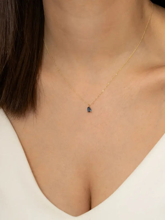 Halskette mit Träne-Design aus 9K Gold mit Blau Zirkon