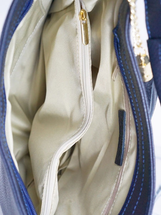 Leder Damen Schultertasche Blau