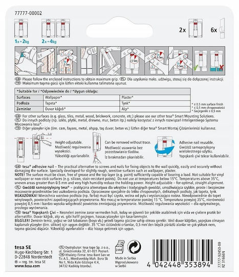Tesa Metallic White Hangers with Sticker 2 Pieces