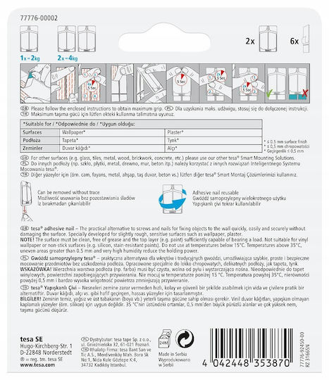 Tesa Metallic White Hangers with Sticker 3 Pieces