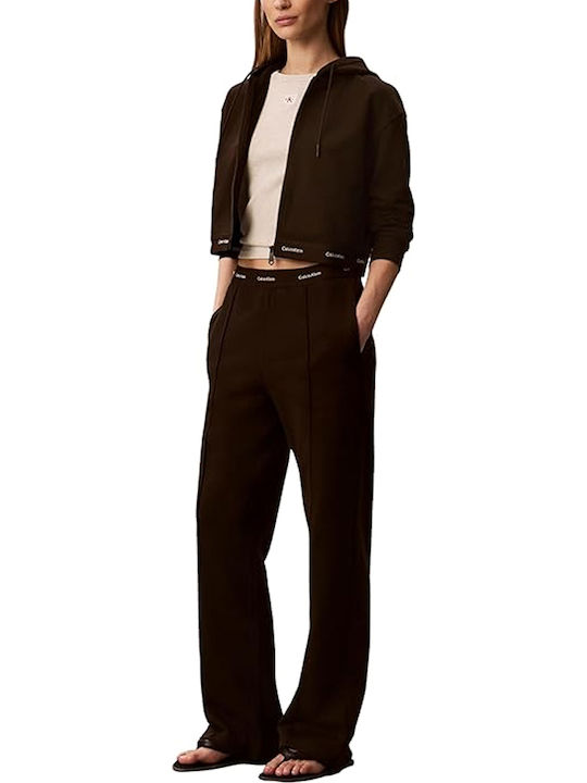 Logo Cropped Women's Hooded Sweatshirt Cardigan Brown