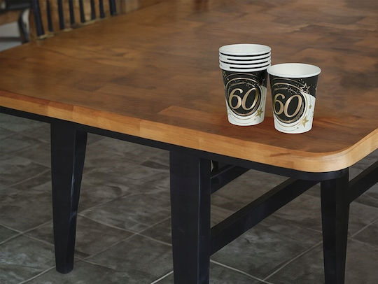 Paper Cups 60th Birthday Sixtieth Gold Black 240ml 6pcs