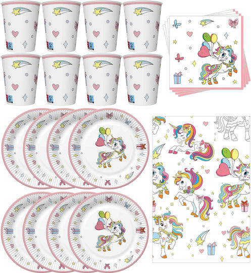Set Plates Cups Tablecloth Unicorn