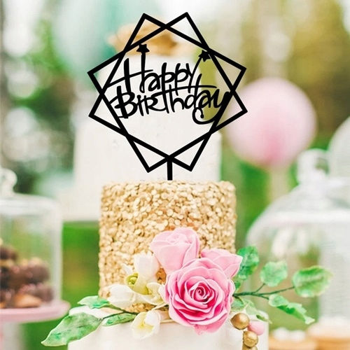 Topper Cake Decoration Happy Birthday Black