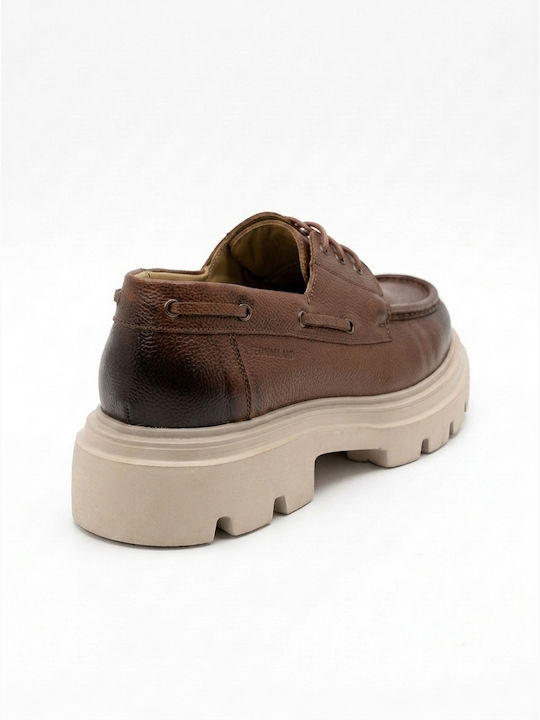 Leather Men's Moccasins In Tabac Brown Colour