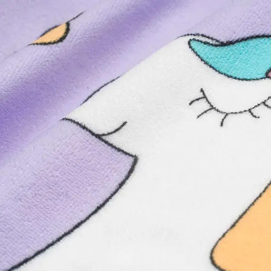Kid's Beach Poncho Towel Girls Unicorn Purple