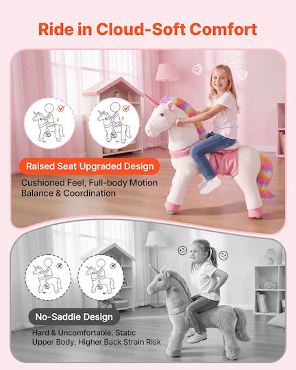 Vevor Wooden Rocking Toy Horse for 6+ Months with Sounds & Wheels for Weight up to 80kg