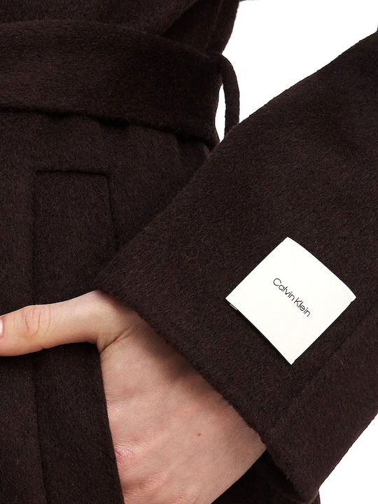 Wool Women's Brown Coat with Belt