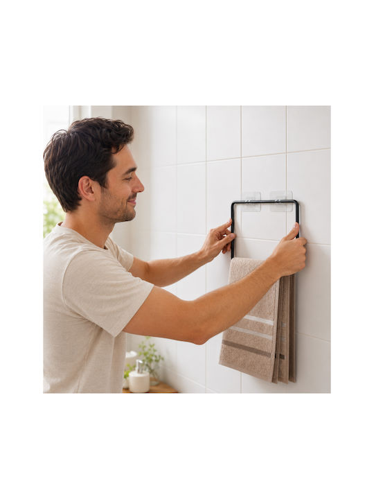 Femmit Suport Prosoape Pătrat Metalic Autocolant Pentru Baie și Bucătărie Negru Mat 17×17 Cm