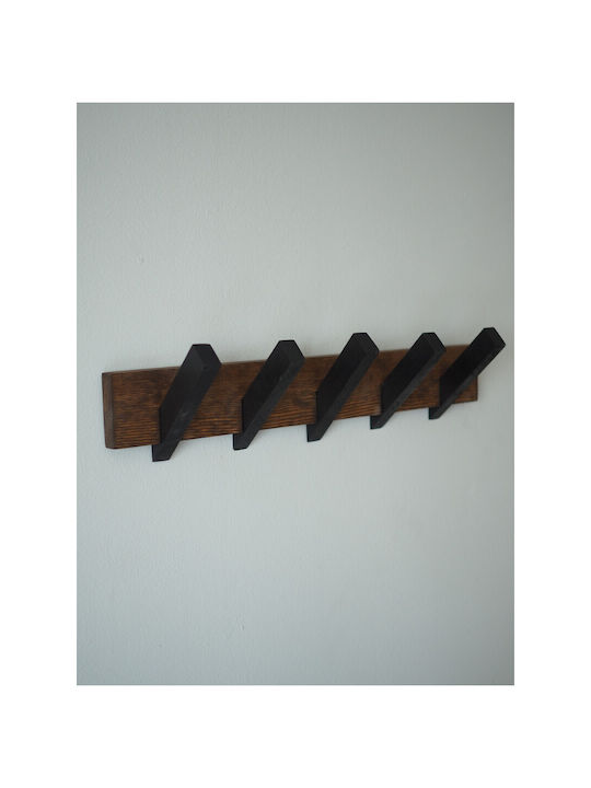 SteweHome Κρεμάστρα Τοίχου Ξύλινη 5 Θέσεων Καφέ 52x16x15cm