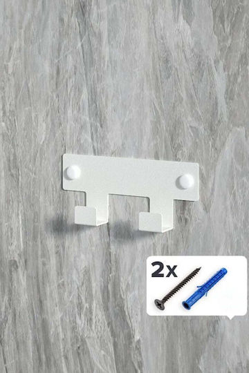 SteweHome Metal Wall Hanger 2 Hooks White 12.5x3x6cm