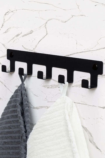 SteweHome Metal Wall Hanger 5 Hooks Black 35x3x6cm
