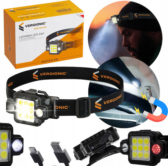 Vergionic Акумулаторен Челен Фенер LED IP44 с Максимална Яркост 400lm
