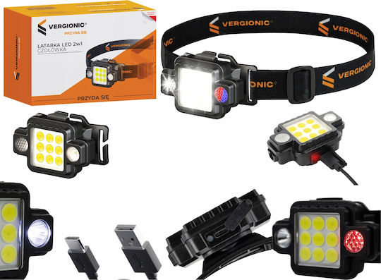 Vergionic Акумулаторен Челен Фенер LED IP44 с Максимална Яркост 400lm
