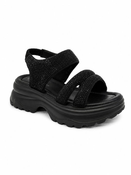 Damen Anatomische Flache Sandalen Schwarz