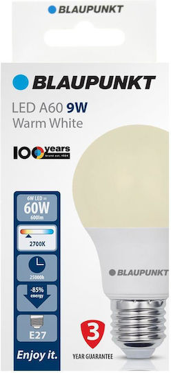 Blaupunkt LED Bulb 9W for E27 Socket and A60 Shape Warm White