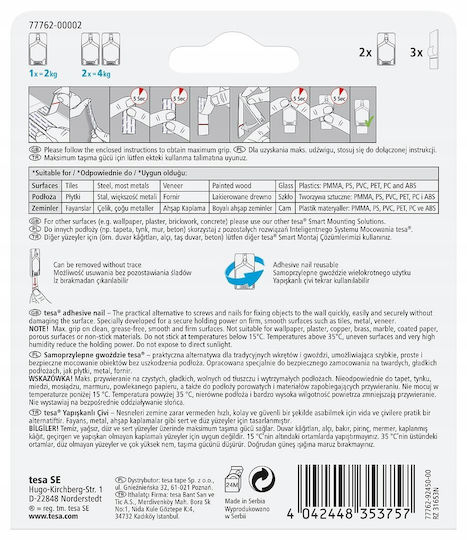 Tesa H7776202 Metallic White Hangers with Sticker 2 Pieces